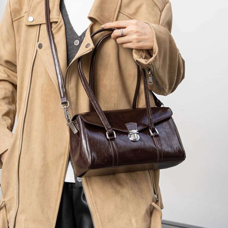 Toptrends Cowhide Genuine Leather Underarm Shoulder Bags For Women 2025 Designer Long Handle Satchel Tote Ladies Handbags