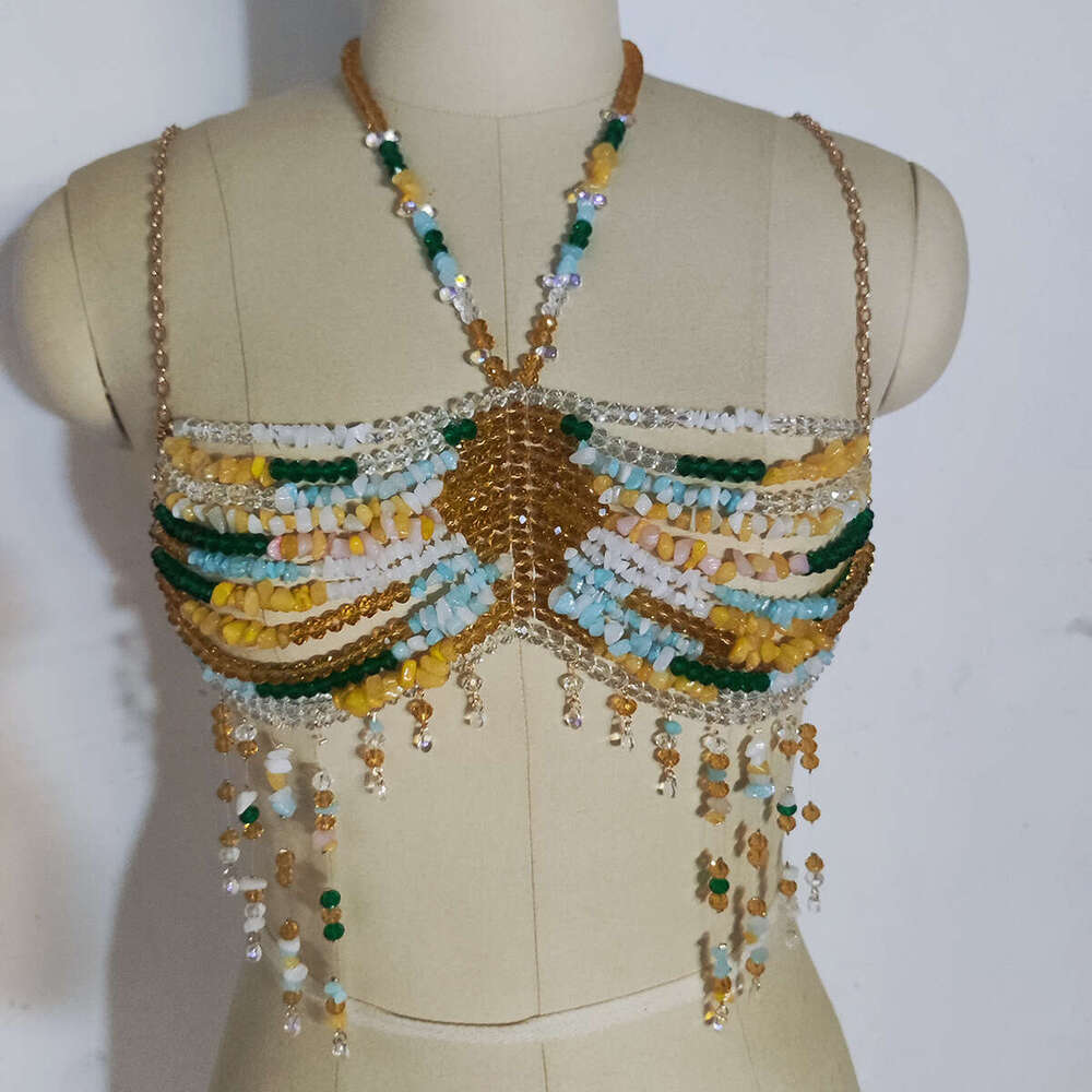 Exotic and sexy colored stone vest beach vacation music festival party with chest chain bead bras