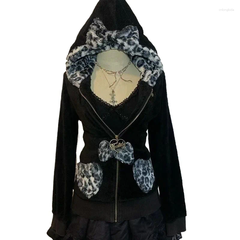 Womens Hoodies Streetwear Spliced Pullover Hoodie Women Hip Hop Harajuku Plush Retro Zipper Slim Casual Fashion Sportswear