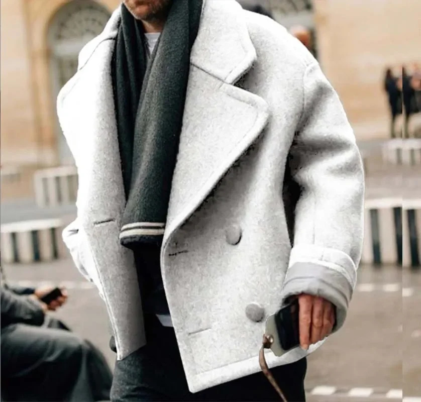 2023 Mens Autumn and Winter Fashion Casual Polo Short Drop Shoulder Woolen Coat 250106