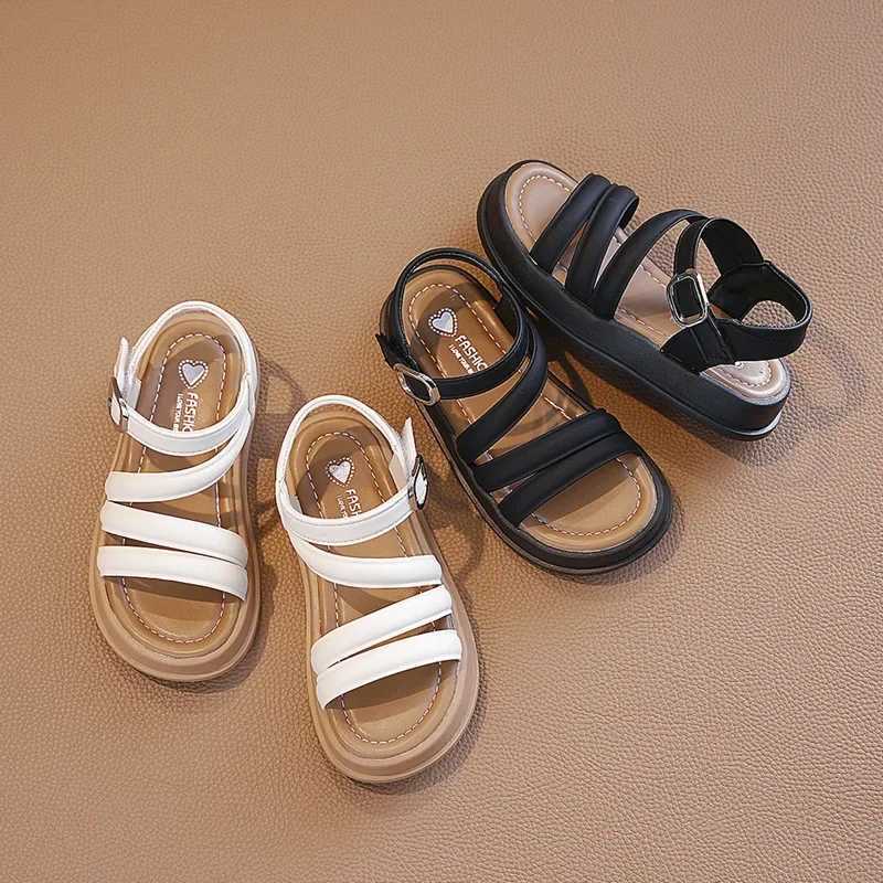 Girls sandals summer fashion childrens aprons beach shoes solid color childrens school thick soled flat sandals anti slip opening and closing W250108