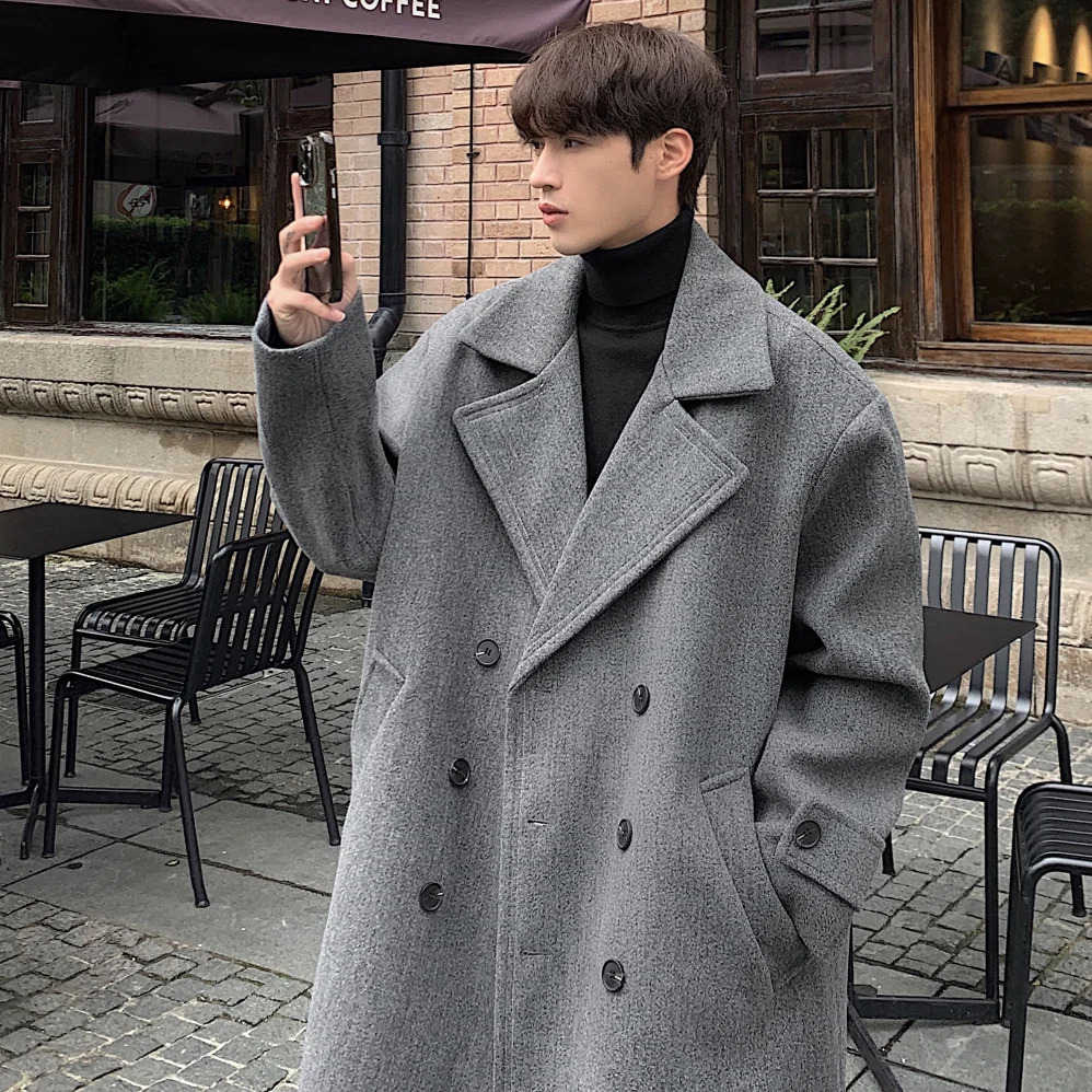 Winter High Quality Woolen Trench Coats Men Korean Style Male Casual Trenchcoat Mens Streetwear GrayKhakiBlack 250106