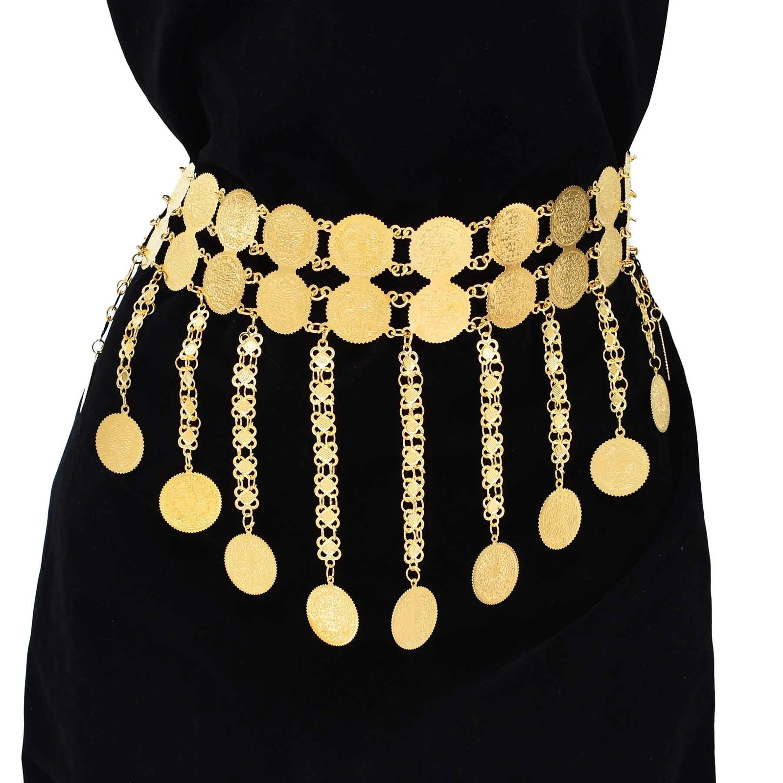 Golden Double Layer Coins Long Chain Pendant Body Jewelry Belly Chains Arab Turkey Kurdish Indian Folk Costume Belts for Women 250107