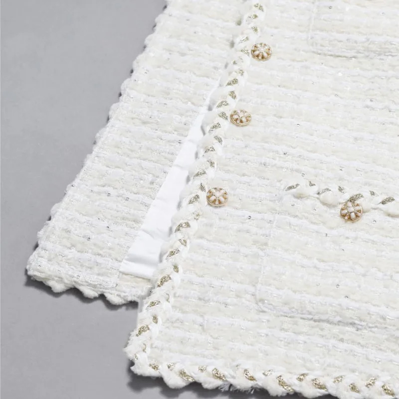 Beige womens tweed jacket autumn/winter Coat tassel n small fragrant jacket One piece classic top 250109