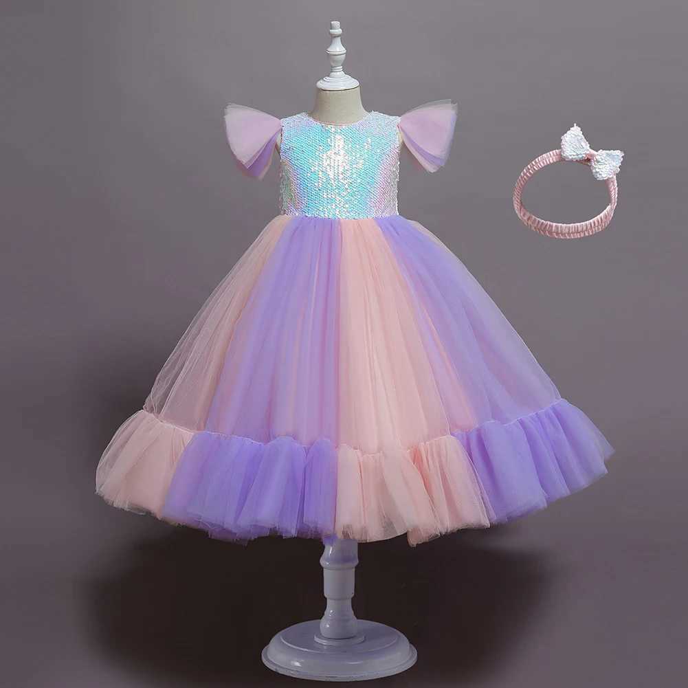 Shiny 2 Pieces Christmas Girl Kids Par Dress Purple Long Gown For Girls Elegant Children Par Dress for 8 Years OldXJ250108