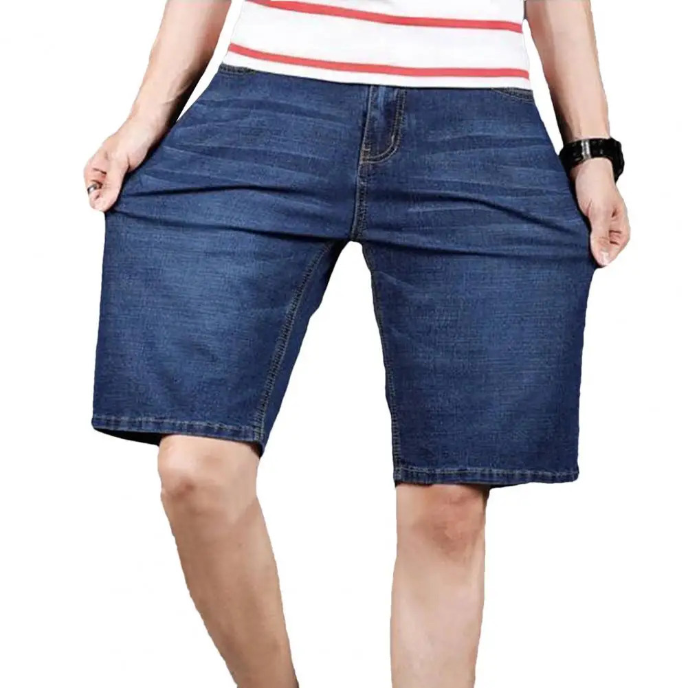 Summer Mens Denim Shorts Fashion Solid Color Casual Loose Multipocket Straight Fiveminute Pants Elastic Knee Jean 250107