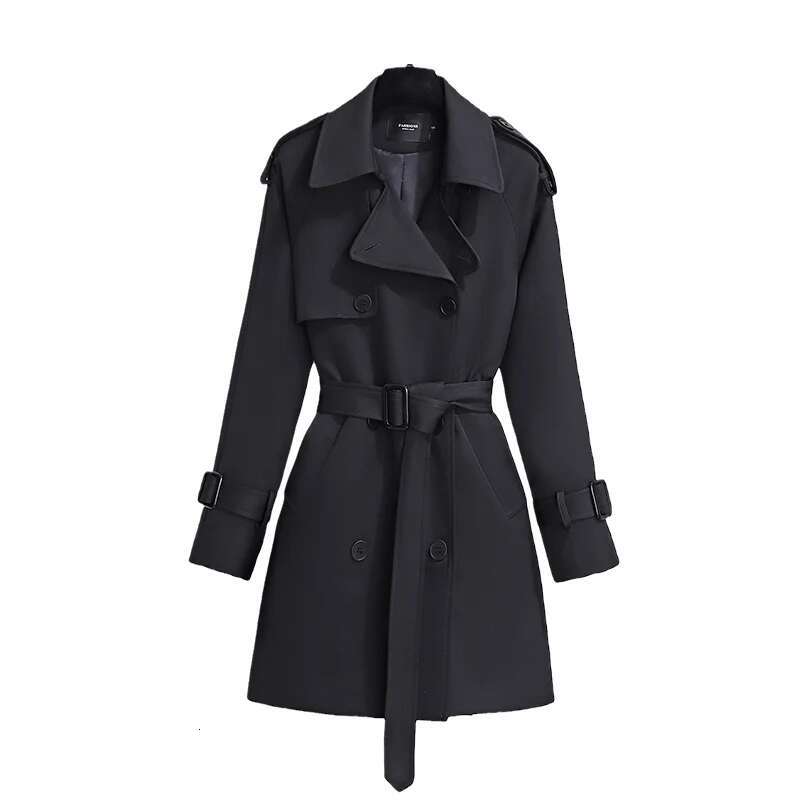 Womens British Style Windbreaker Streetwear Double Breasted Trench Coats Elegant Autumn Winter Khaki Or Black Jackets