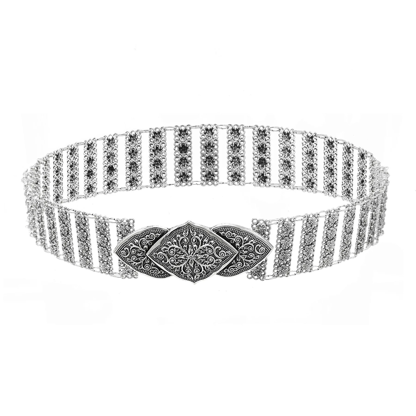 Vintage Silvery Hollow Flower Metal Waist Belly Chains Thai Malaysian Ethnic Clothing Beach Party Belts Body Jewelry Accessories 250107