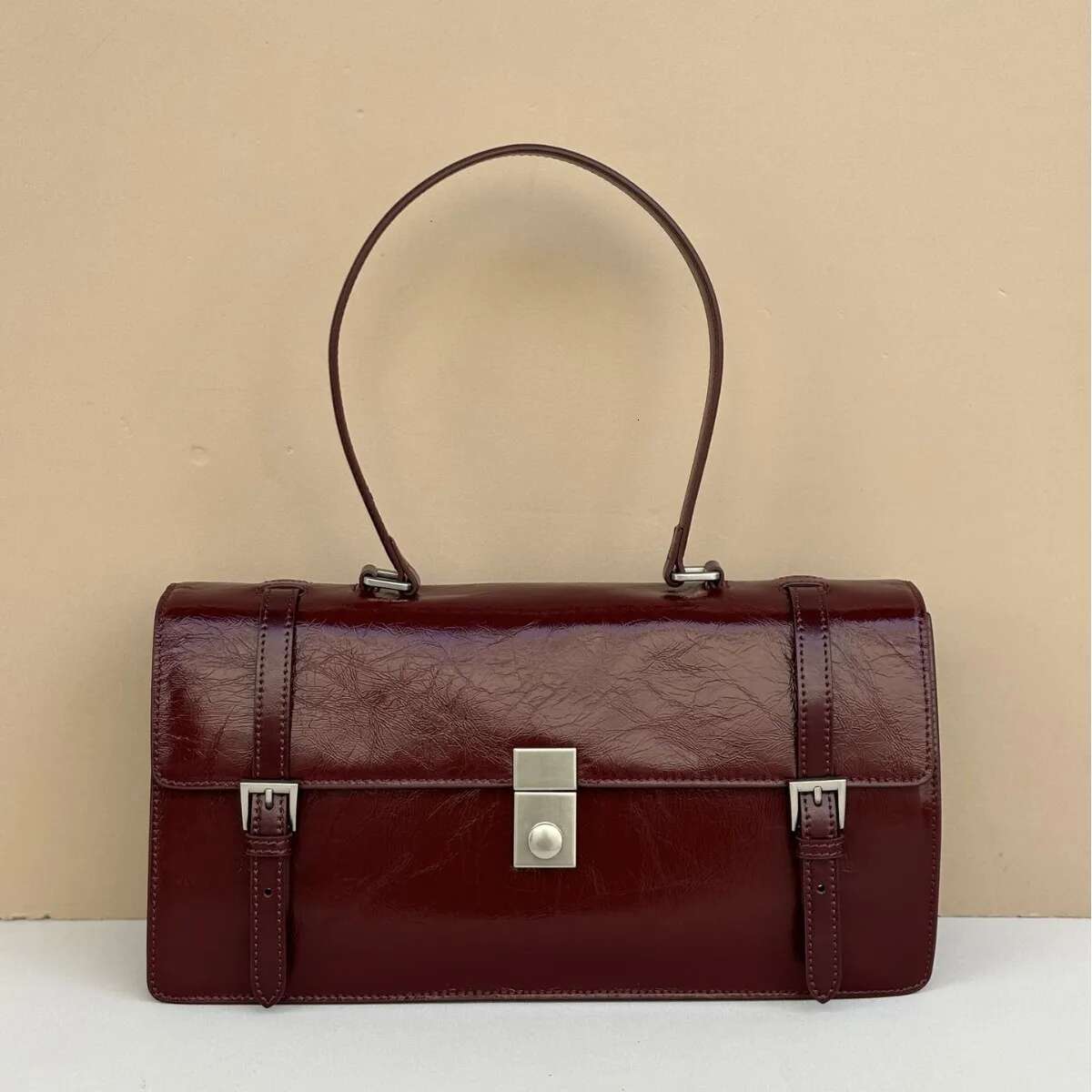 First Layer Cowhide Messenger Briefcase 2025 Niche Design Waxed Hand Tote Genuine Leather Women Shoulder Armpit Bag