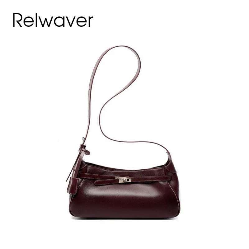 Relwaver Women Messenger Bags Genuine Leather Shoulder 2025 Spring Summer Women's Handbag Fashion Underarm Bag Chic Hobos