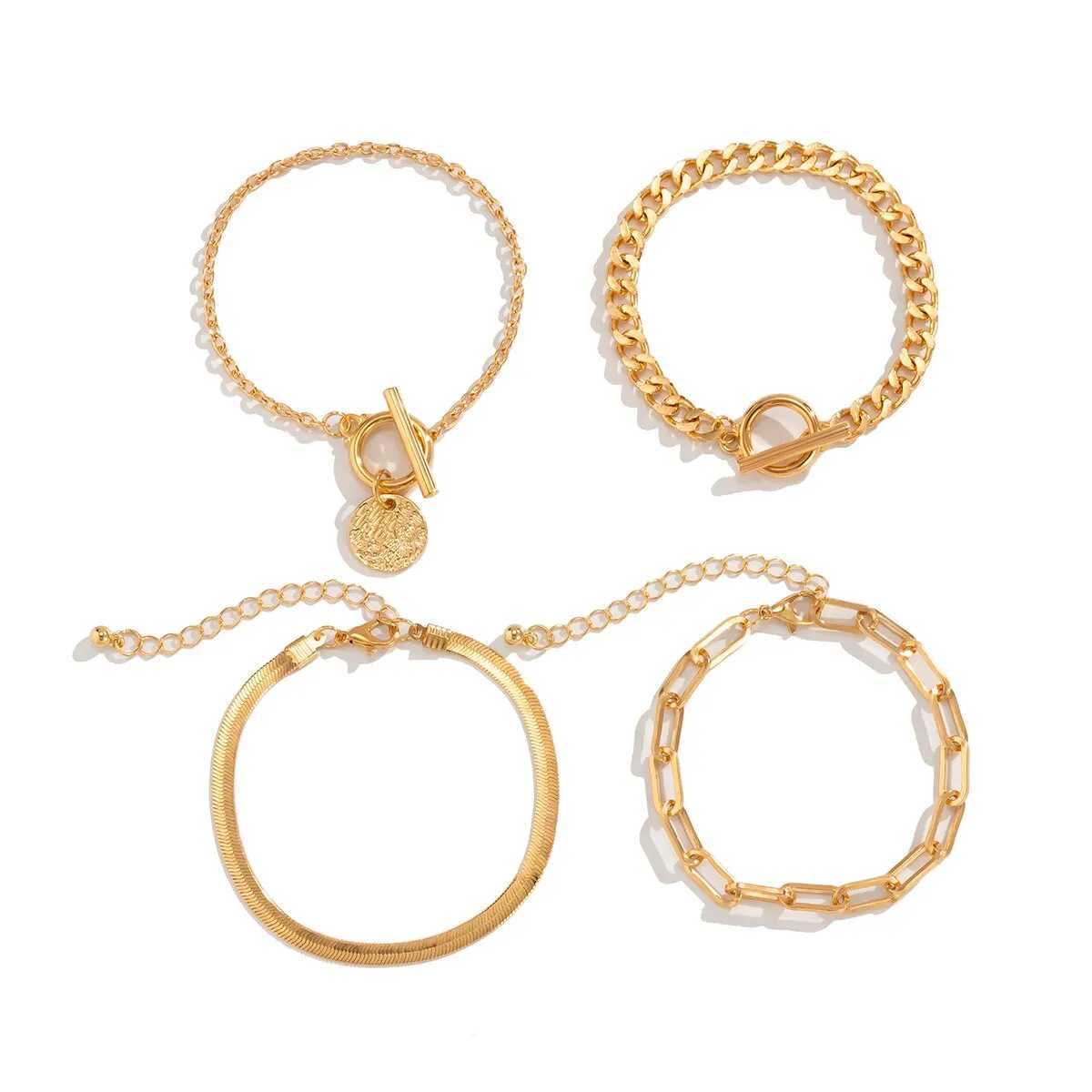 Punk Cuban Link Chain Coin Pendant Bracelet for Women on Hand Vintage OT Buckle Snake Chain Charm Bangles Couple Jewelry GiftXJ250109