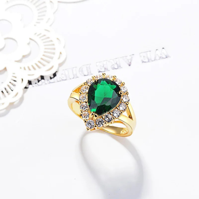 Hurrem Sultan Ring with Emerald Turkish Handmade Jewelry Small Drop Shape Pear Cut Emerald and Round Cut Topaz Ring 250106