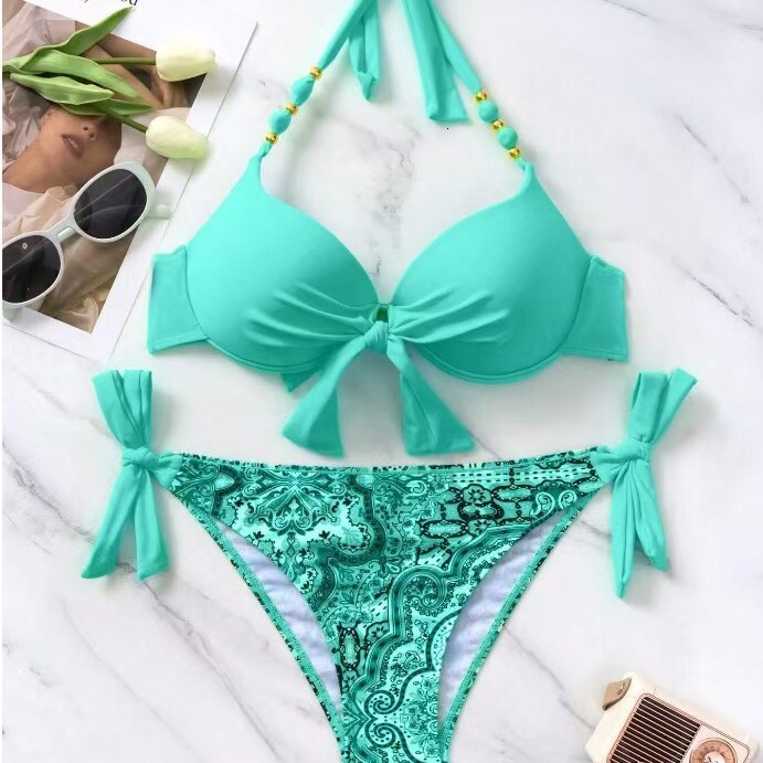 2025 new sexy party big chest tie ethnic split swimsuit bikini designer trendy swimsuit