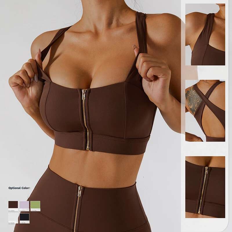 Vnazvnasi Yoga Top Open Back Sports Bra Women Fiess High Quality Workout Underwear With Zipper Push Up Sportswear For Gym