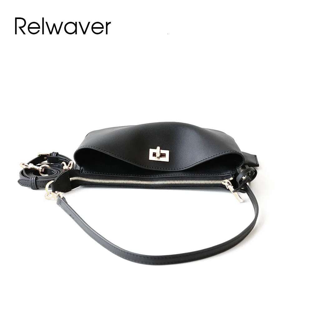 Relwaver Flap Second Layer Cowhide Zipper Shoulder Bag 2025 Spring Summer Black Versatile Crossbody Bags For Women