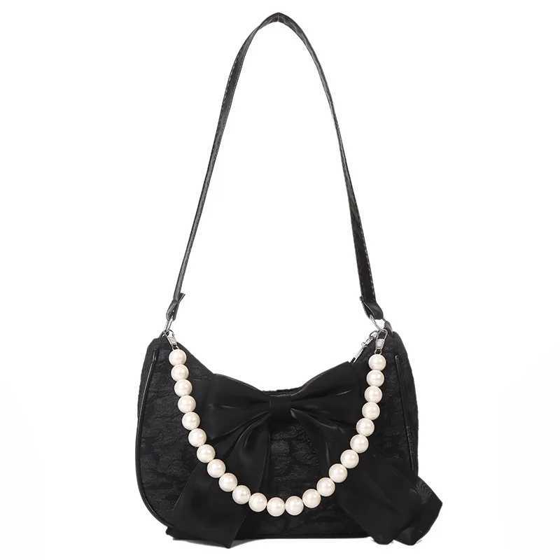 Pearl Female Bag Luxury Designer Handbag Bow Crossbody Bags Fi Canvas Womens 2024 Trend Shoulder Bag PursesXJ250108