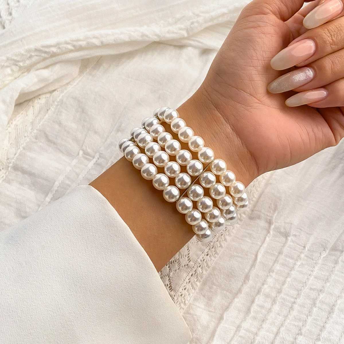 IngeSight.Z Luxury Multilayer Imitation Pearl Beaded Wide Cuff Bracelets For Women Simple Charm Bangles Party Birtay GiftsXJ250109