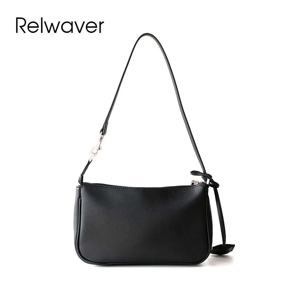 Relwaver Flap Second Layer Cowhide Zipper Shoulder Bag 2025 Spring Summer Black Versatile Crossbody Bags For Women