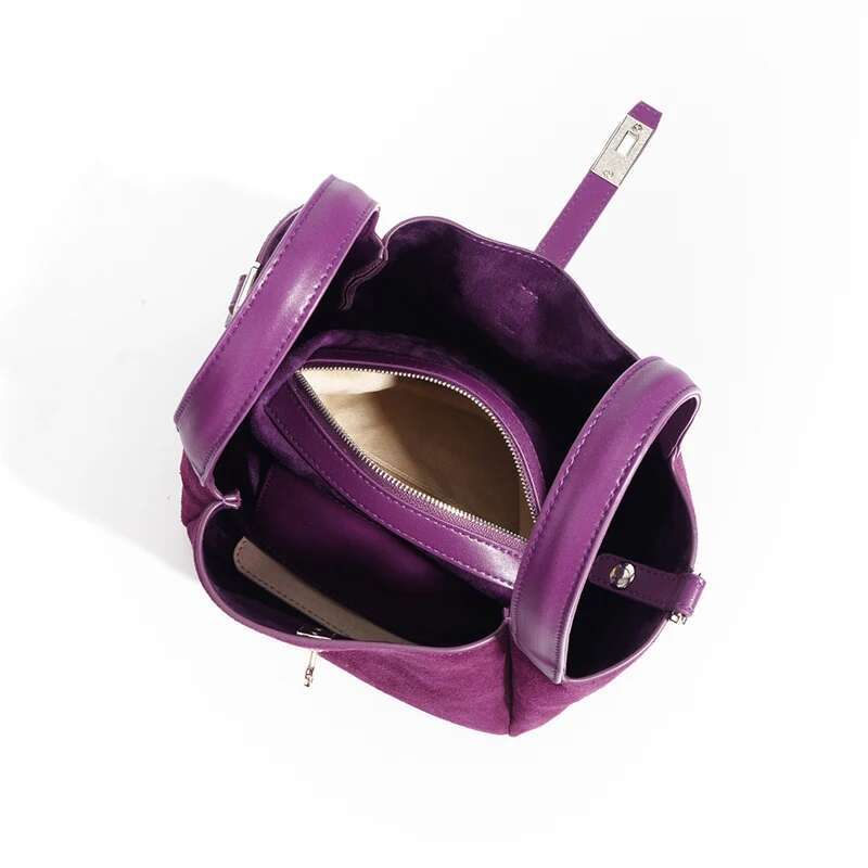 MABULA Designer Brand Women Genuine Leather Tote Fashion Bucket Suede Shoulder Crossbody Bag Cowhide Basket Handbag