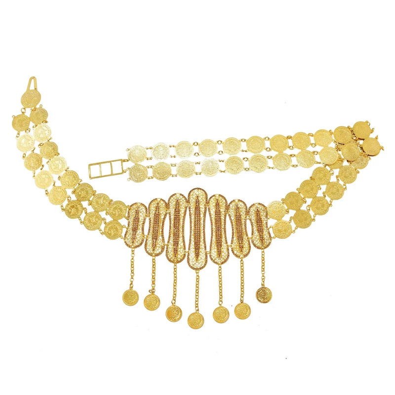 Golden Coin Women Body Chains Arab Charms Tassel Bohemian Ethnic Waist Jewelry Statement Afghan Rhinestones Waist Chains Female 250107