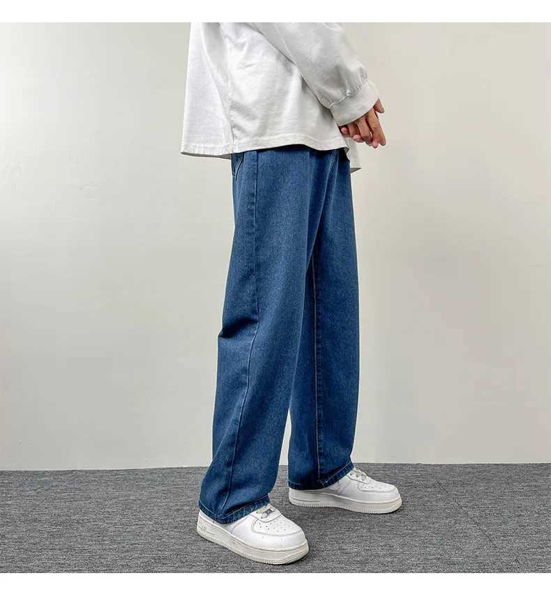 2025S Fashion Designer High Quality South Korean European And American Casual Long Jeans Classic Mens Straight Denim Wide Leg Pants Solid Color