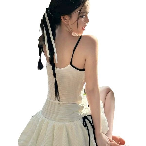 2025 Korean new backless camisole high waisted drawstring conservative wrap around skirt designer women's one-piece swimsuit