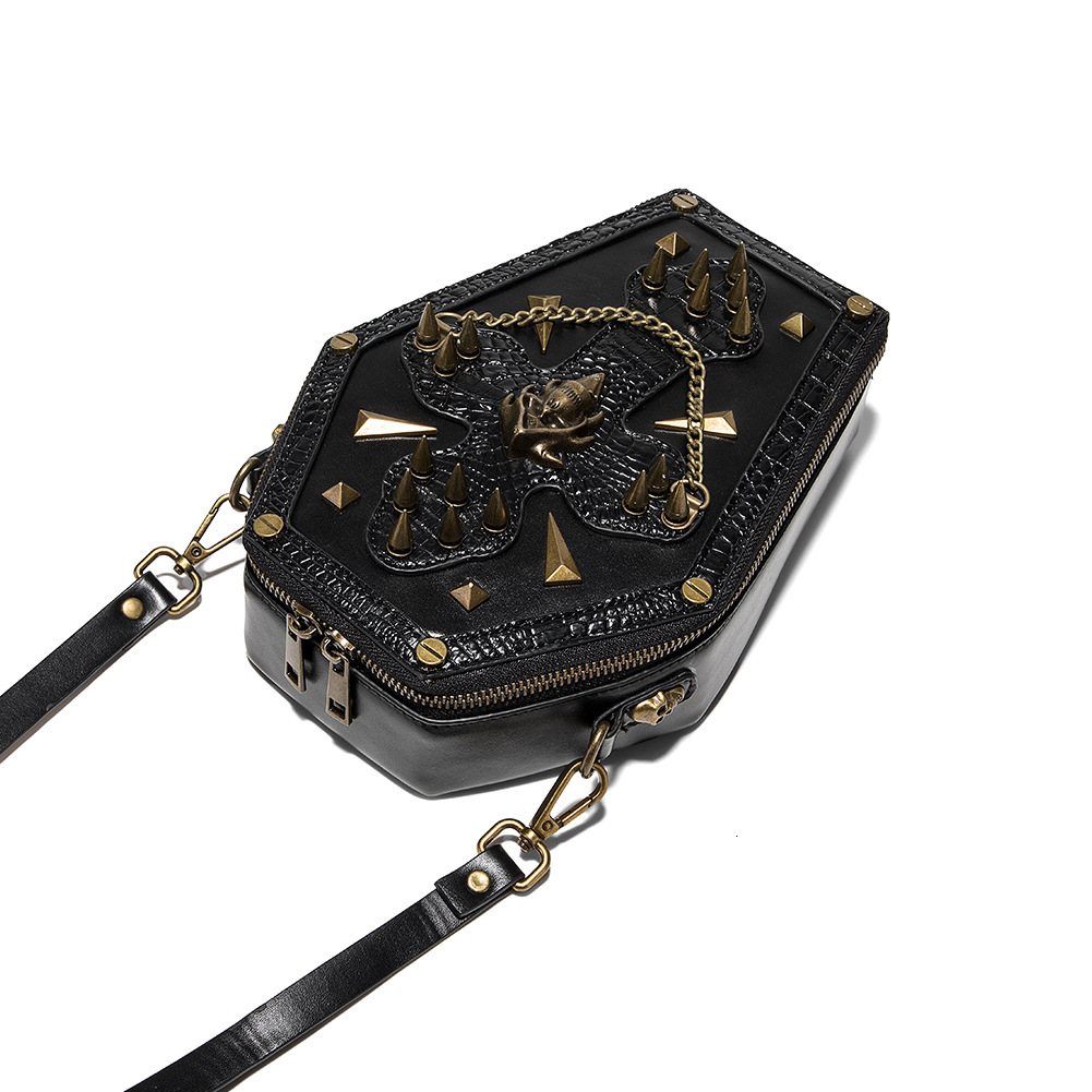 TEMU New Punk Skull Head Coffin Motorcycle Chain Women's One Shoulder Crossbody Bag