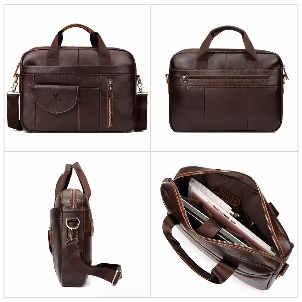 Mens Briefcase Genuine leather Handmade laptop Bag Multi Compartment Business Crossbody Bag Shoulder Bag 250107