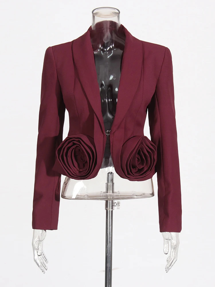 TWOTWINSTYLE Solid Burgundy Two Piece Set For Women Lapel Long Sleeve Spliced Appliques Coats High Waist A Line Skirt Set Female 250109