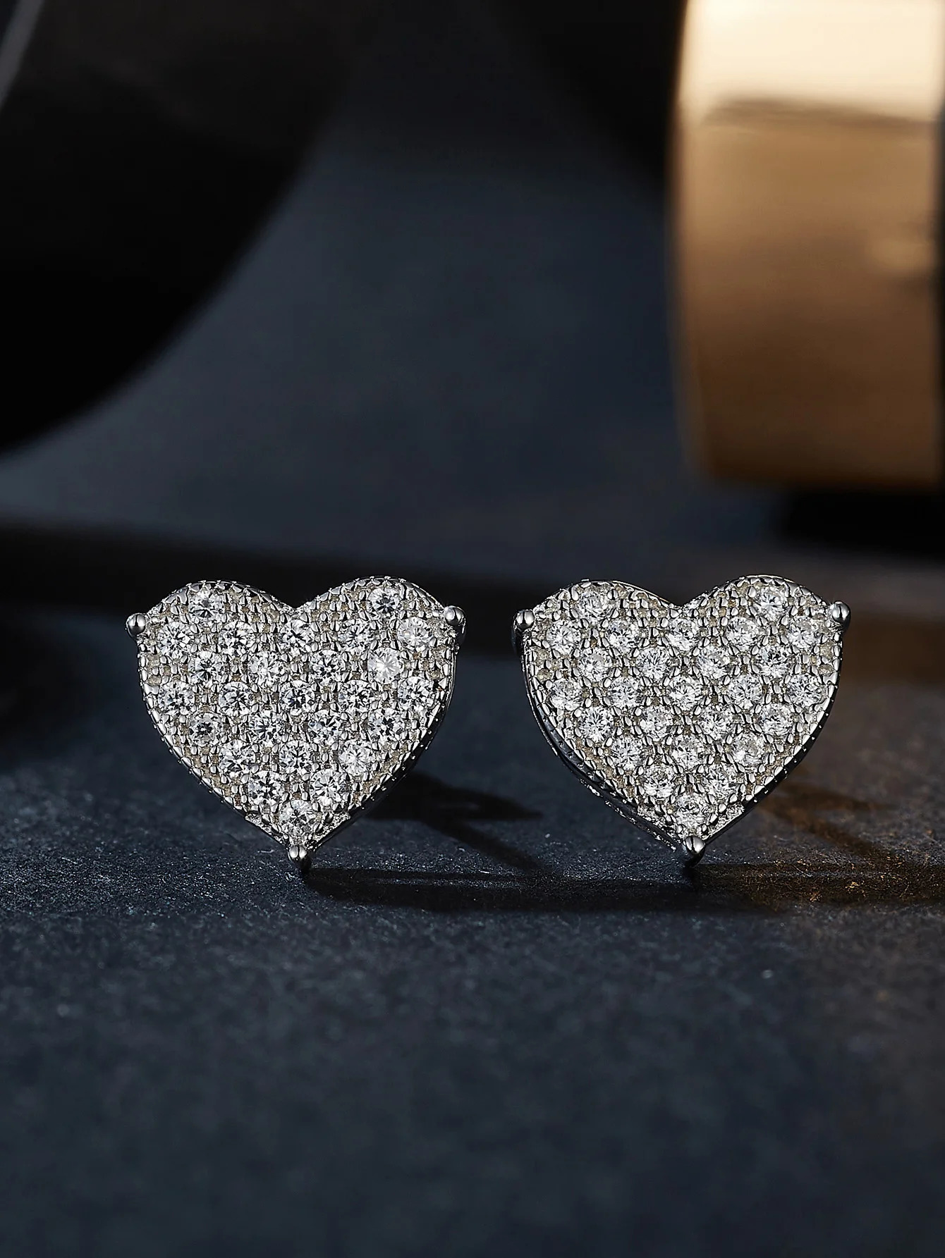 Heart Stud Earrings Paved Full Diamond 925 Sterling Silver Earring with Gra Certificate for Women 241216