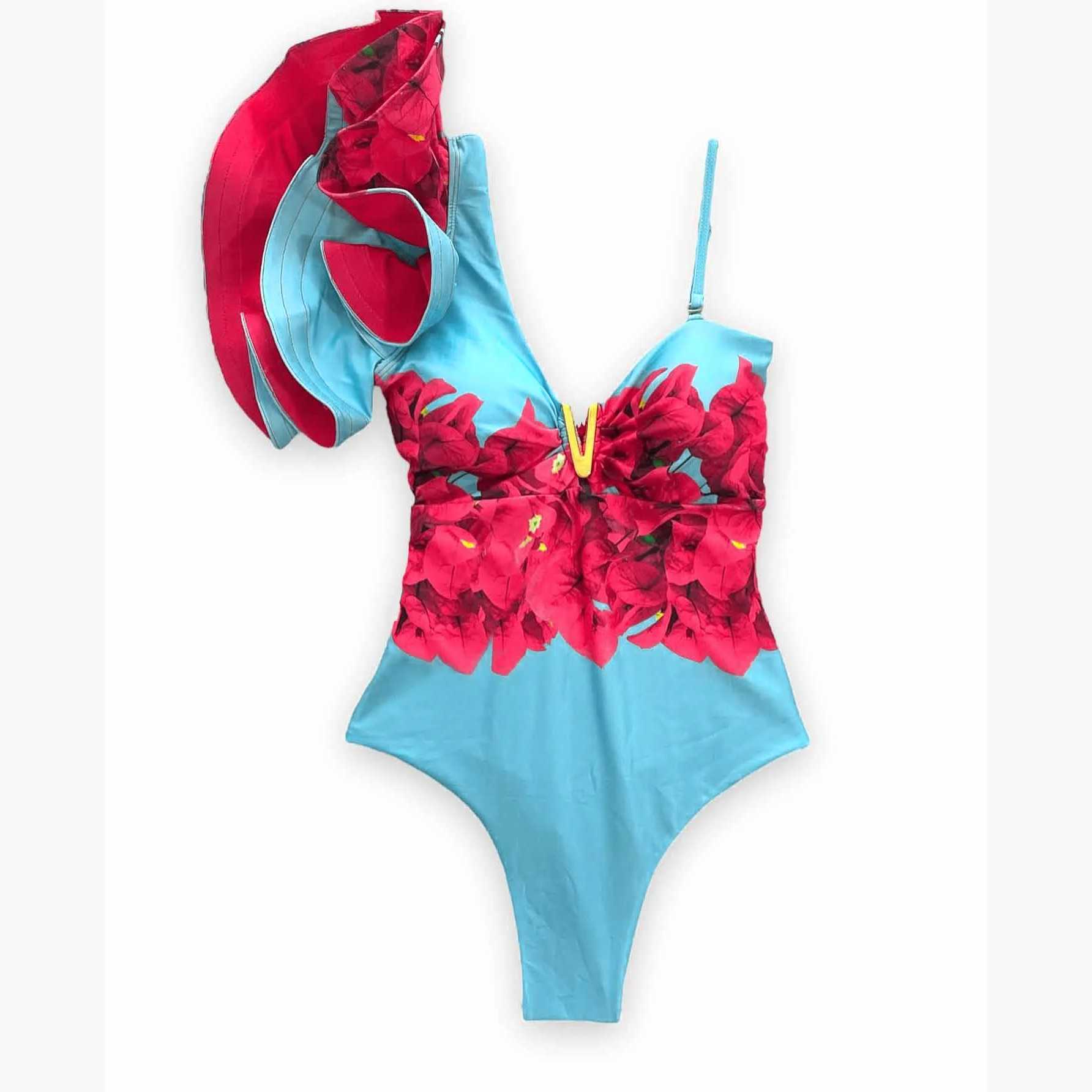 Ashgaily 2024 Ruff One Piece Swimsuit Women Swimwear with Belt Push Up Monokini Swim Suit Print Bathing Suit BeachwearXJ240108