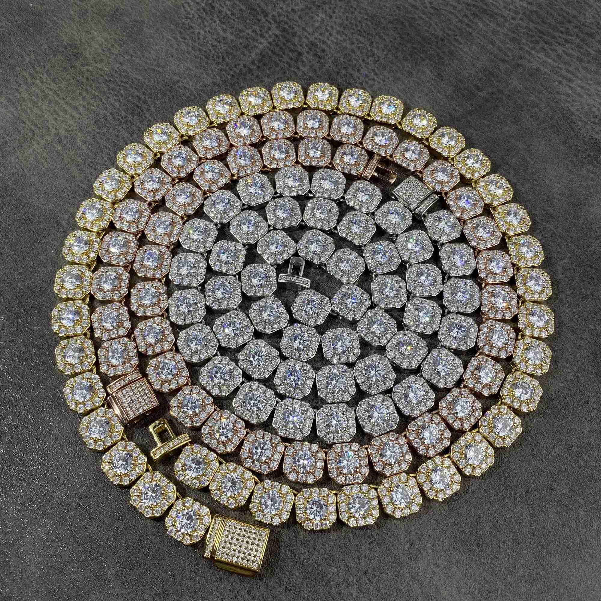 Fine jewelry Hiphop 925 Sterling Silver D VVS Diamond moissanite 10mm Cluster tennis chain Mens necklace