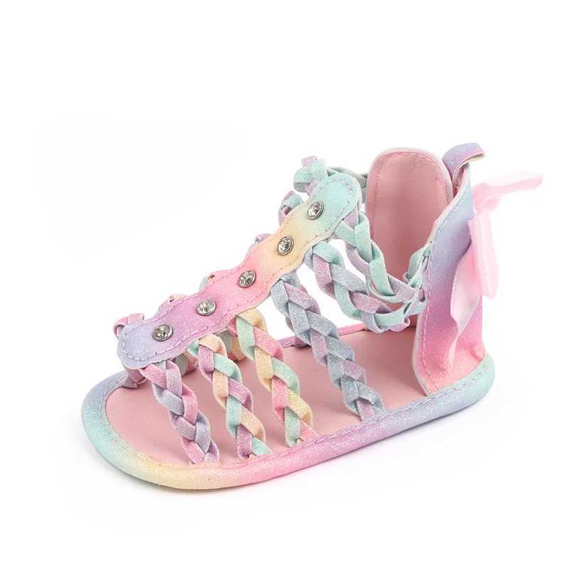Babyshoes Girls Roman Sandals Open toe Knitted Solid Color Simple New Summer Hollow Flat Casual Shoes Childrens Fashion Casual Shoes W250108