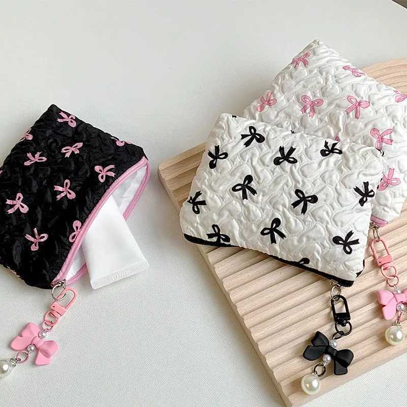 Sweet Bow Canvas Makeup Bag Set Large Capacity Portable Lipstick Air Cushion Storage Bag Cotton Cosmetics Handbag Travel Washing Bag W250109