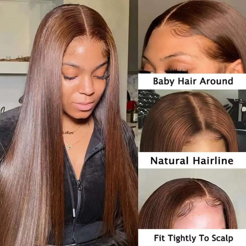 13X6 Chocolate Brown Front Wigs 13X4 Bone Straight Human Hair 30 32 Inch Lace Frontal Colored Wig 100% Brazilian For Women