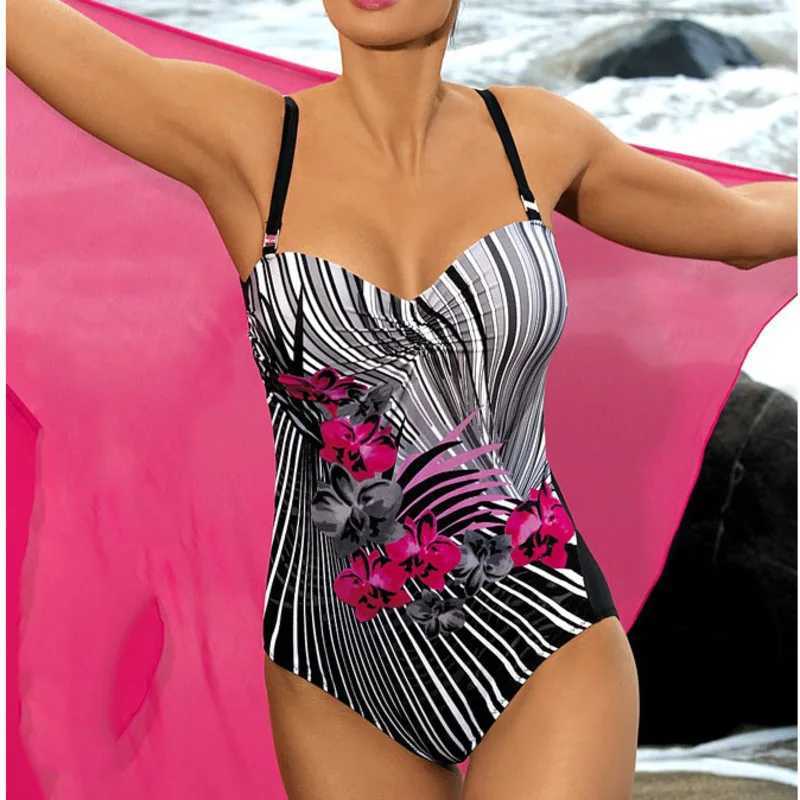 Print One-piece Large Swimsuits Closed Plus Size Swimwear Push Up Womens Swimming Body Bathing Suit Fa Beach Pool BatherXJ240108