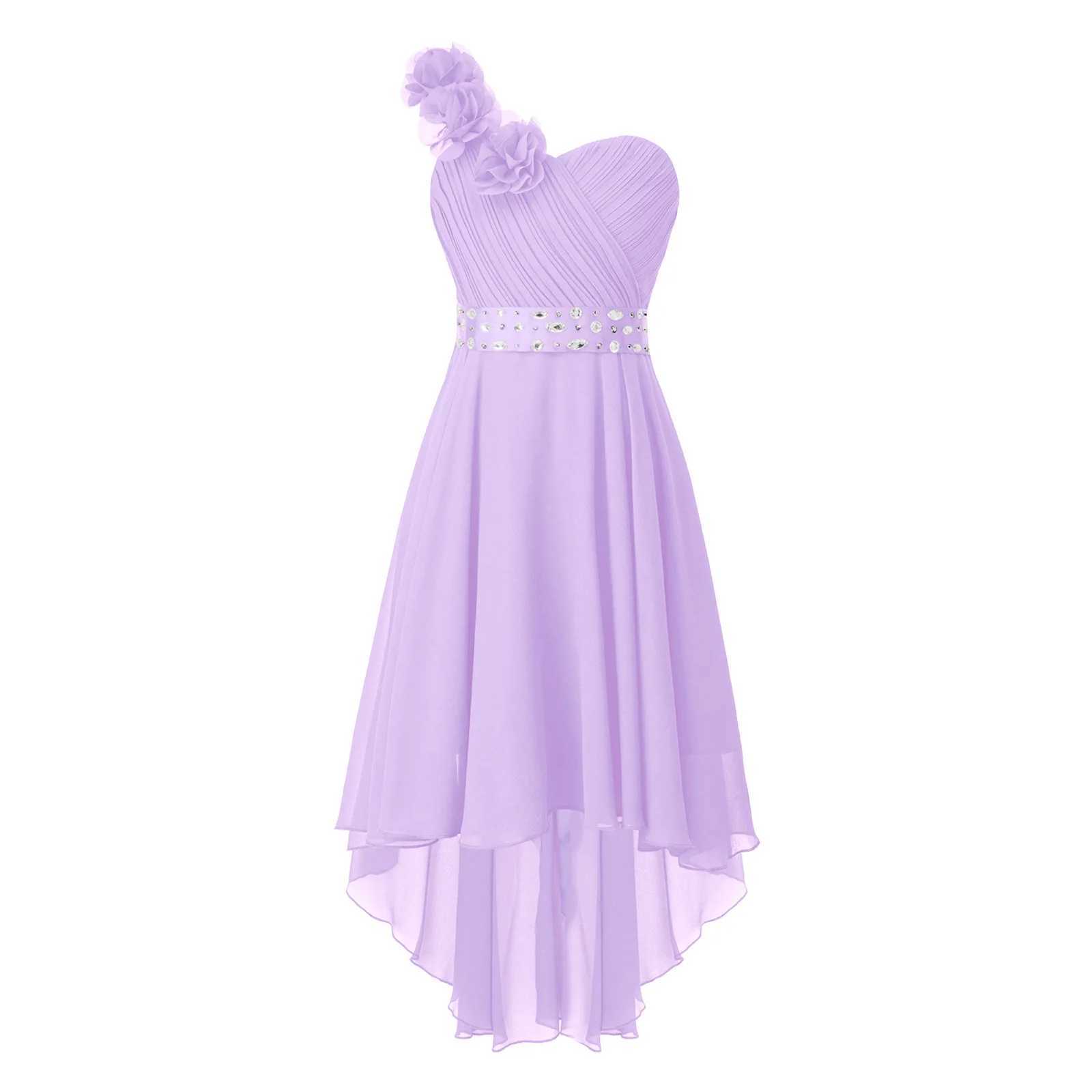 Kid Girls Child Flower Chiffon Tulle Lace Dress Wedding Bridesmaid One-shoulder Formal Par Asymmetrical Dance Prom Gown DressXJ250108