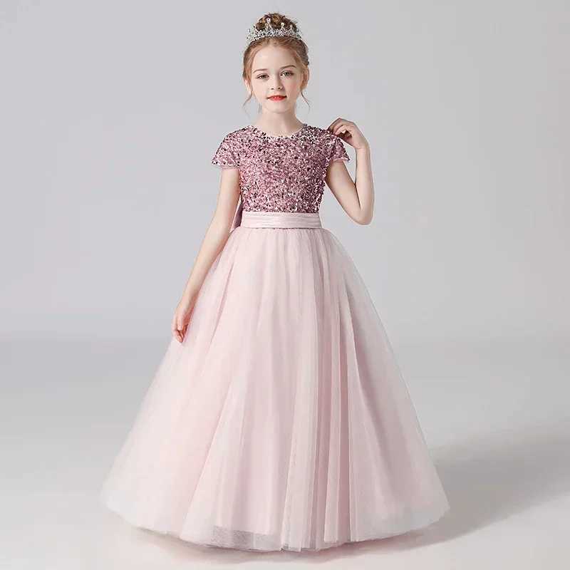 Elegant Girls Dress Bridesmaid Sequin Long Princess Dresses Flower Elite Girl Formal Gowns 5 10 14 Yrs Children Evening VestidosXJ250108