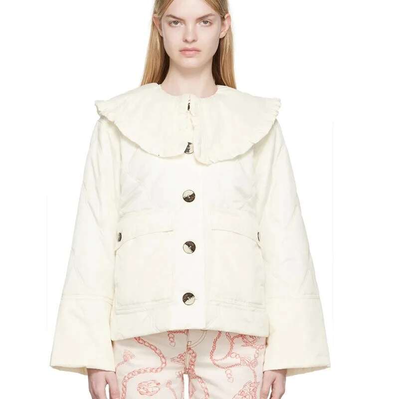 Peter Pan Collar Plaid Quilted Jacket For Women, Loose Outerwear, Pockets Parkas, Winter Clothes, New Fashion