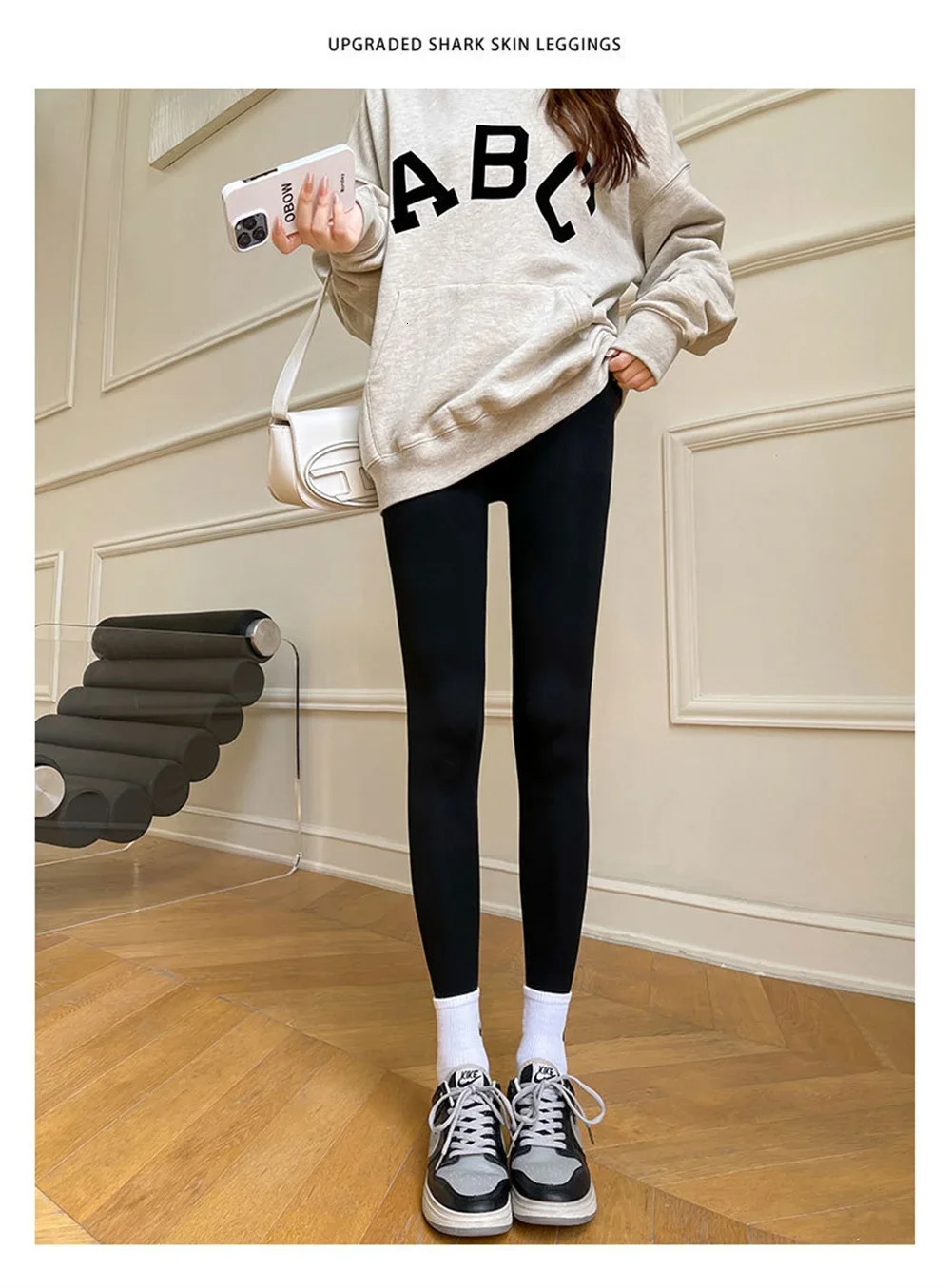 Womens winter yoga pants leg slimming leggings high waisted gym fitness adjustable belly black 250109