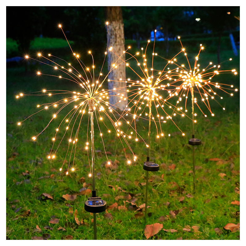 Led solar energy ground insert fireworks lights full of stars copper wire lights outdoor waterproof lawn garden layout decoration color lights