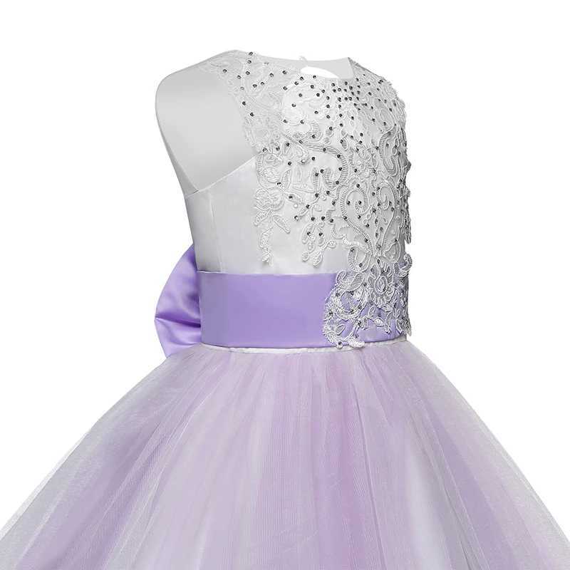 6 12 14 Yrs Girls Par Dresses Elegant Teenage Events Flower Purple Long Gown Bridesmaid Girl Wedding Costume Kids Gala ClothesXJ250108