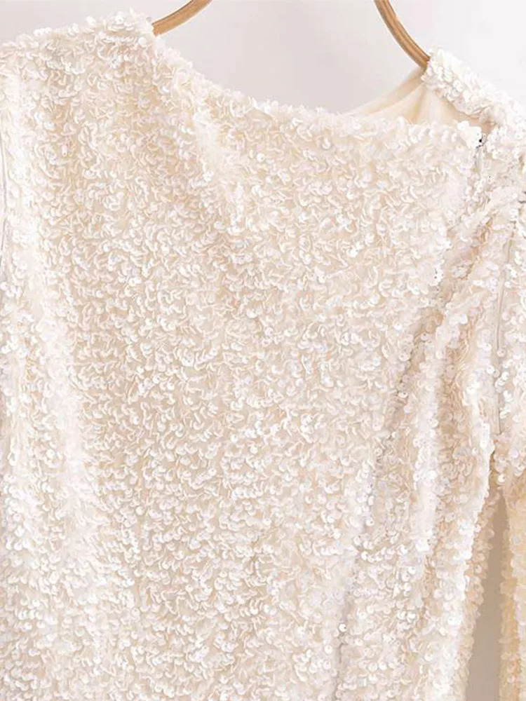 Elegant Solid Sequined Dress Women Detachable Sleeve Cover Glitter Party Dresses Female Fashion Shining Evening Robe Lady 250106