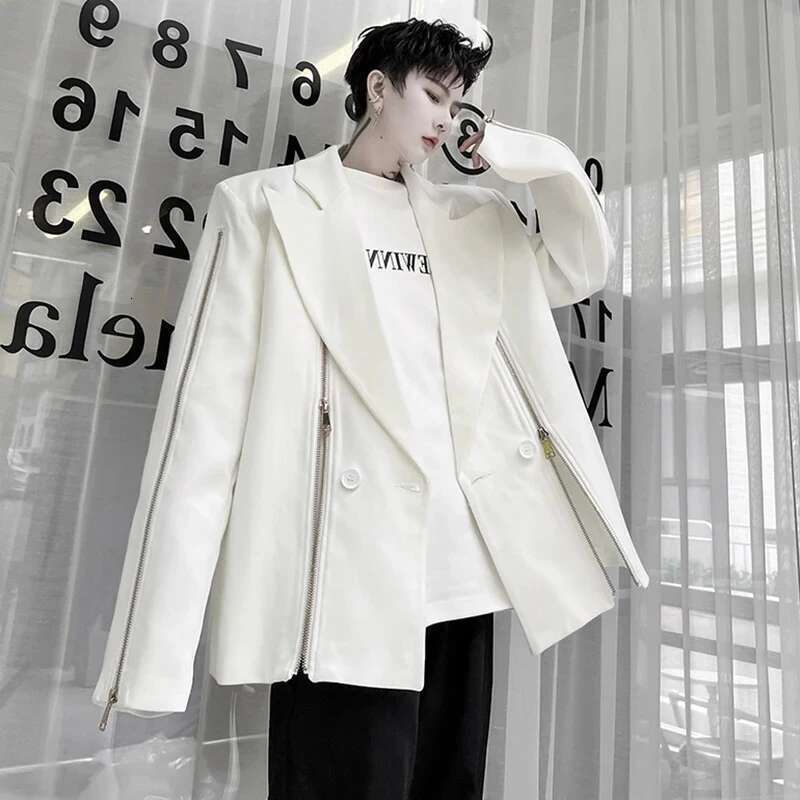 Autumn New Fashion Elegant Zipper Splicing Design Casual Blazer Coat Men's High Street Original Suit Jacket