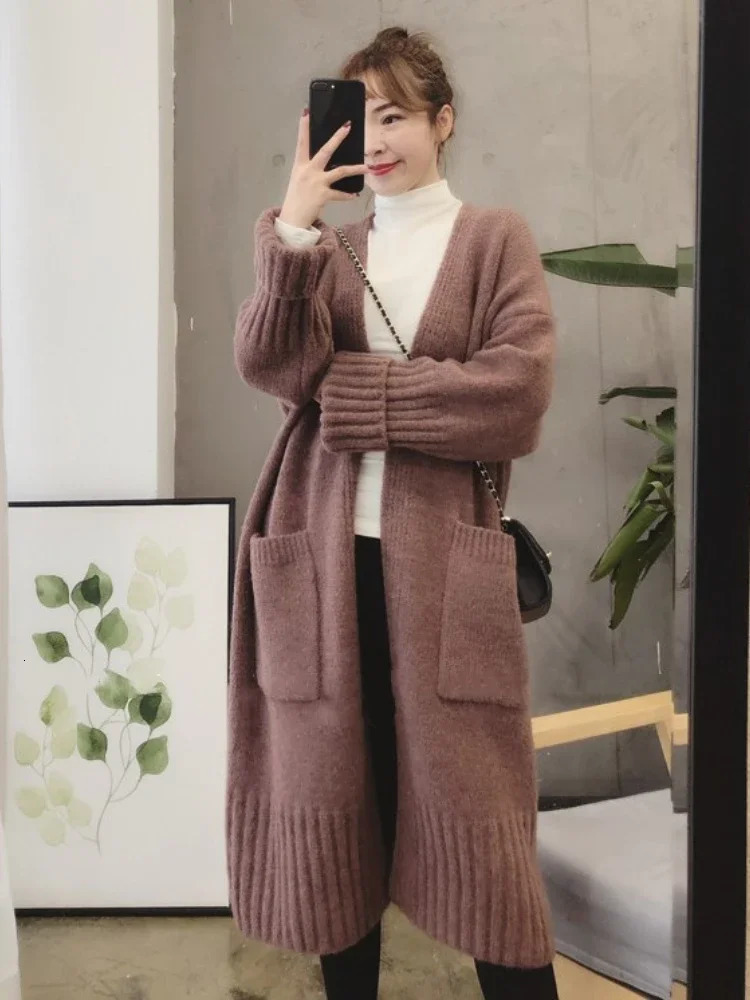 Autumn Winter Knitted Cardigan Women Sweater Jacket Elegant Vintage Loose Long Outerwear Maxi Y2k Sweater Coat Soft Jacket 250106