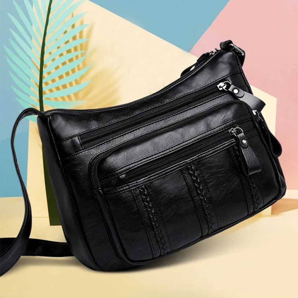 Fi Black Shoulder Bags For Women Pu Leather Soild Color Crossbody Messenger Bag Purse Female Mama HandbagsXJ250108