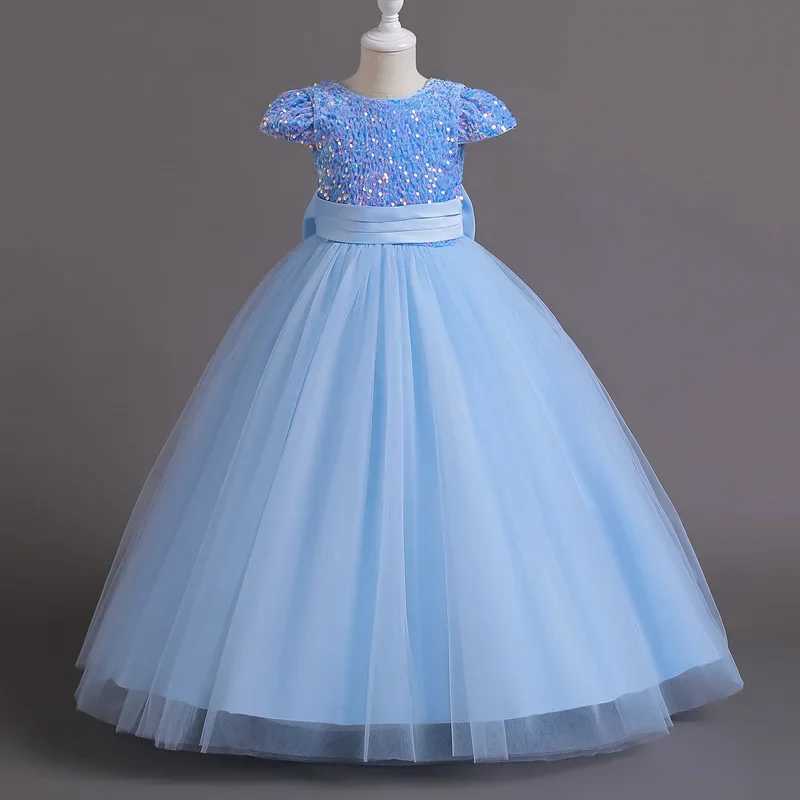 Fashion Solid Girls Sequin Dress Lace Long Sleeve Kids Dresses for Girls Spring Autumn Children Girls Par Dresses 3-12 YearsXJ250108