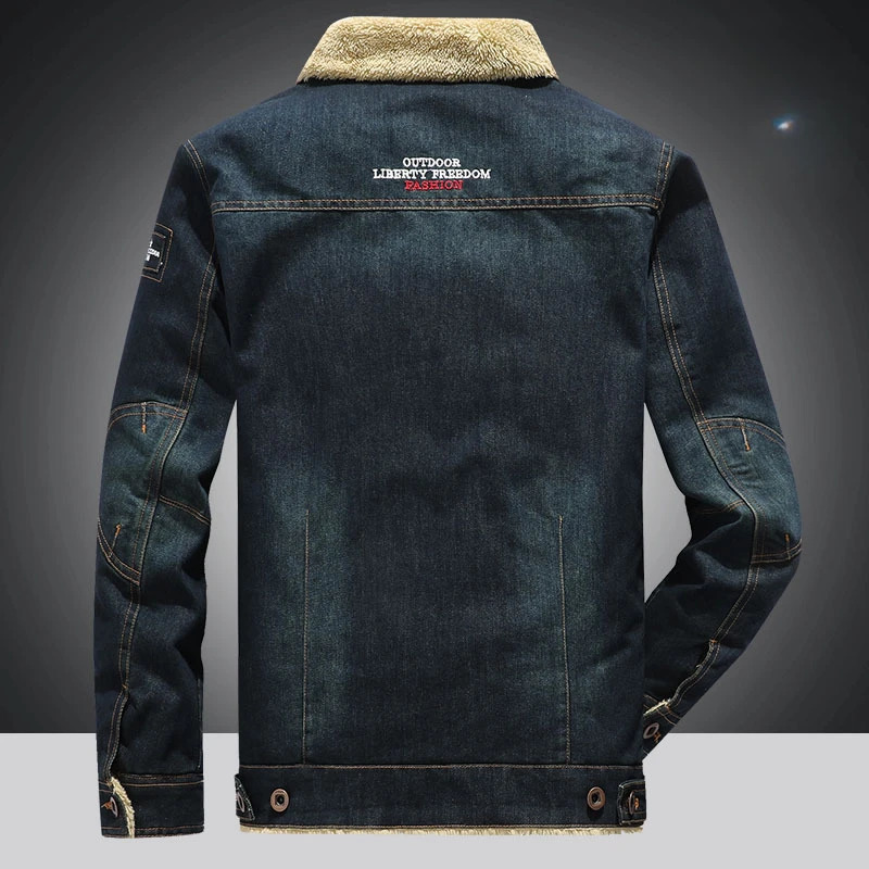 Young Mens Autumn and Winter Fleece Denim Jacket Casual Loose Large Size Thickened Cotton Coat 250107