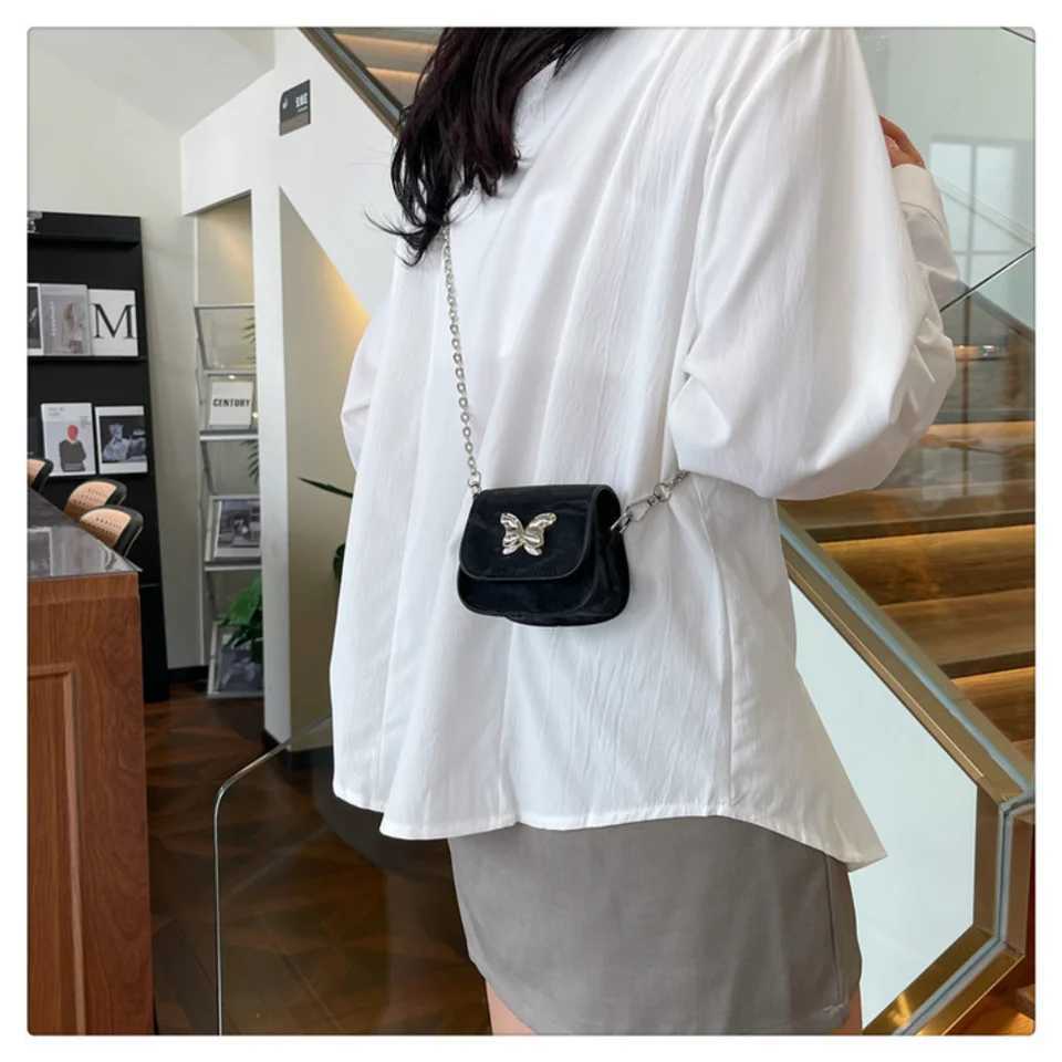 Women Small Square Bag Butterfly Chain Shoulder Crossbody Bag Mini Lipstick Bag Simple Trendy Saddle Bag Female Exquisite PurseXJ250108