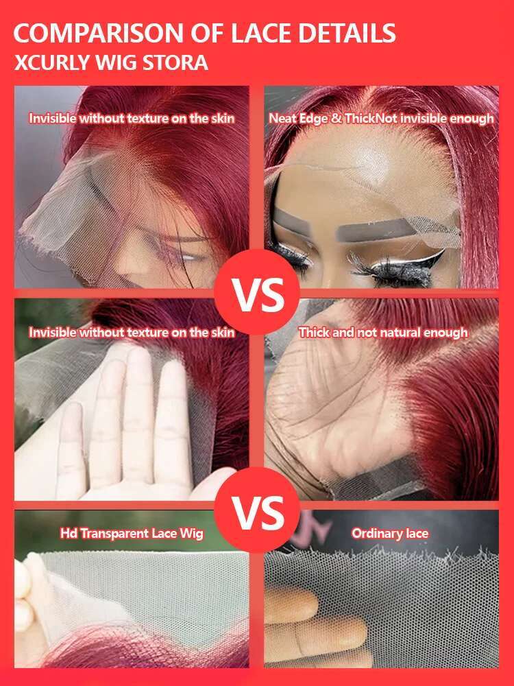 13x6 99J Bury Body HD Transparent 13x4 Front Human Hair 30 40 Inch Red Colored Water Wave Lace Frontal Wigs